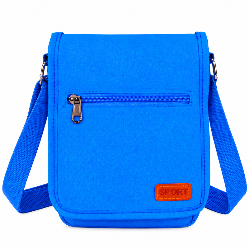 LL-256 Blue Polyester X-Body Shoulder Bag W/4 Zips (New) (image for) LL-256 Blue Polyester X-Body Shoulder Bag W/4 Zips (New)